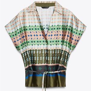 Zara Geometric Green and Blue Blouse